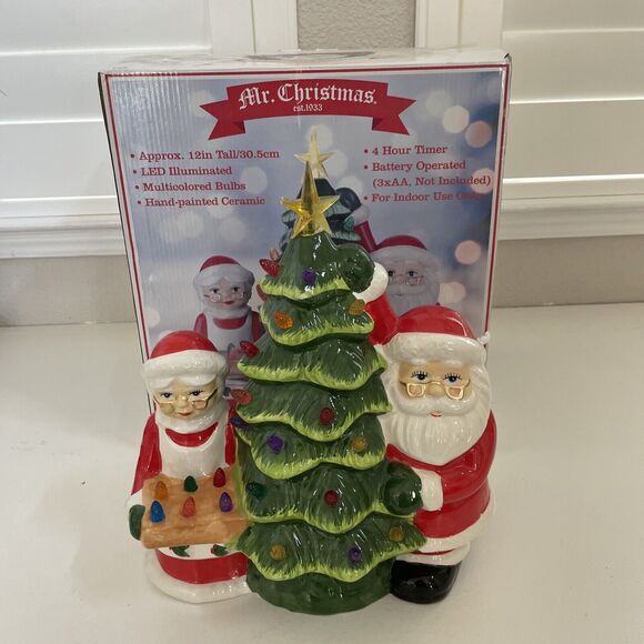 Vintage Santa & Mrs. Claus LED Lighted Christmas Tree Ceramic Hand Painted‎ - Picture 1 of 14
